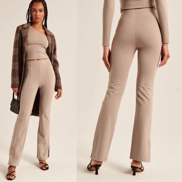 NWT Abercrombie & Fitch Ponte Knit Split-Hem Flare Pant Medium M Brown Pull On - Picture 9 of 9